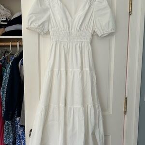 Moon River White Puff Sleeve Tiered Maxi Dress